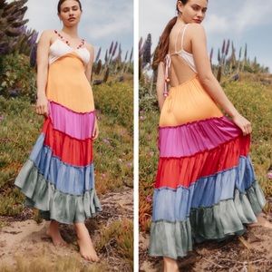 Anthropologie Rainbow V-Neck Maxi Dress
